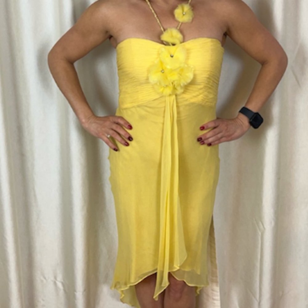 Women’s Light Day or Evening Yellow Dress- 100% silk. Spring or Summer